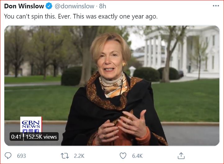 TweetOfDonWinslow DeborahBirx 2020 03 27 Gushing4Trump