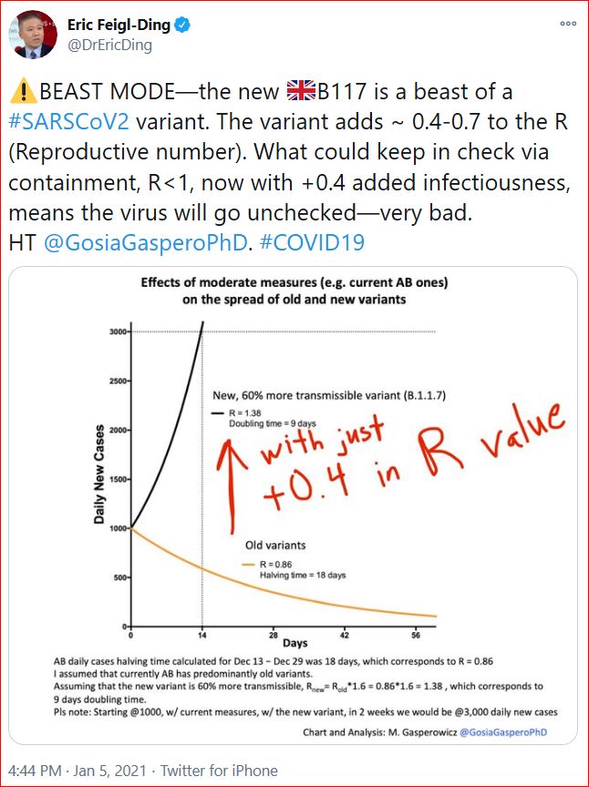 TweetOfEricFeiglDing B117SARSCoV2Variant 2021 01 05