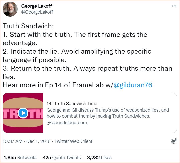 TweetOfLakoff TruthSandwich 2018