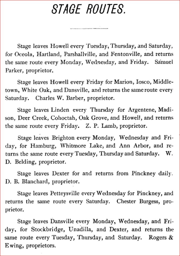 Stage Routes 1873 Livingston County Directory