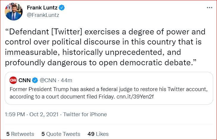 TweetOfFrankLuntz TFG Twitter lawsuit 20211002