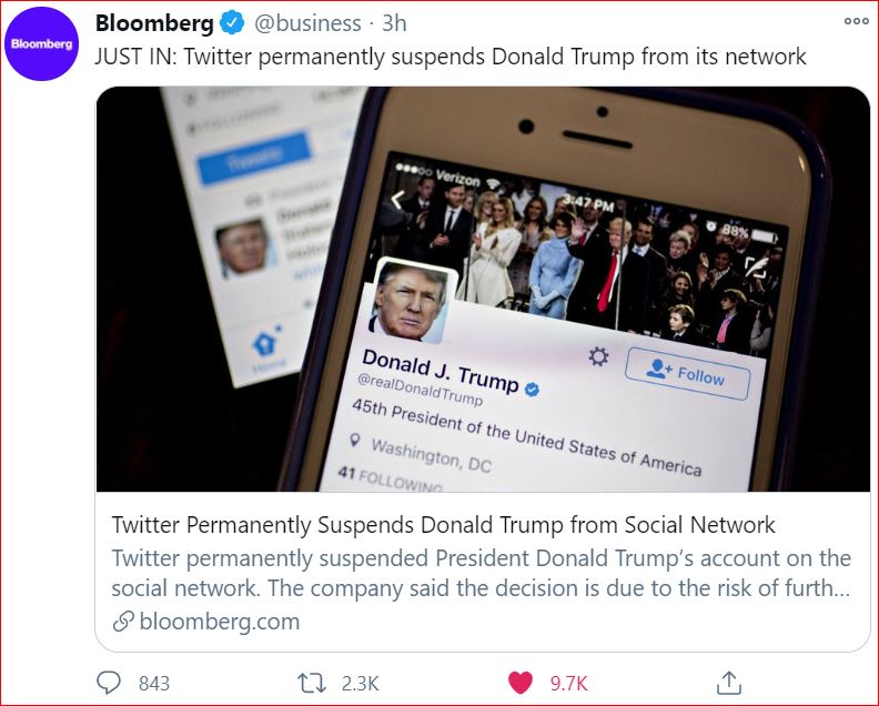 TweetOfTrumpBan 2021 01 08 Bloomberg