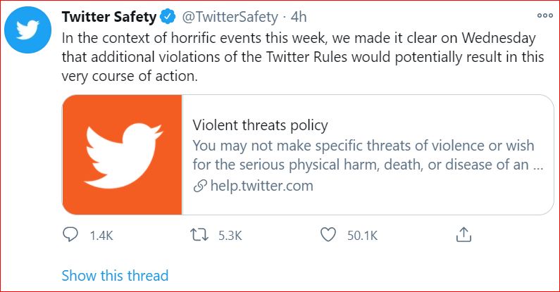 TweetOfTrumpBan 2021 01 08 twitterSafetyPt2