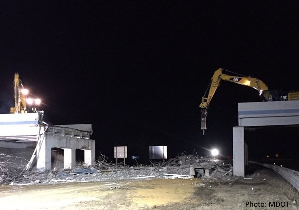 MDOT photo of US-23 8 Mile Road Bridge over northbound lanes Demolition